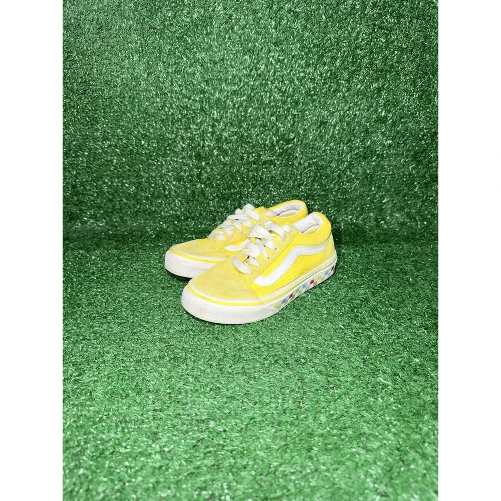 Vans Old Skool Checkerboard Toddler Size 11C Yellow Skate Shoe Casual Sneakers